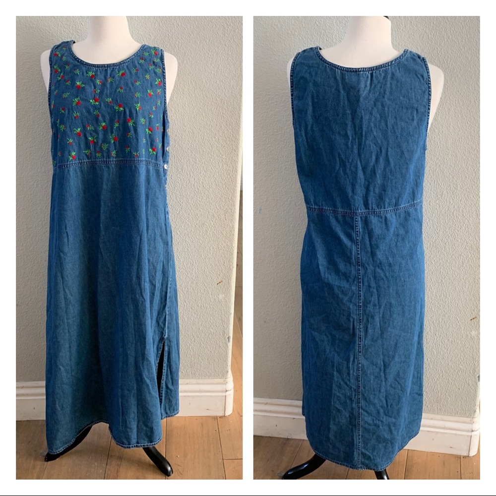 Vintage Basic Edition Maxi Denim Embroidered Dress - image 5